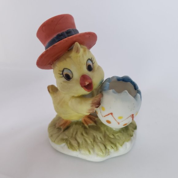 Ceramic Hand Painted Figurine Duck Orange Top Hat Egg 2" x 2" Korea Sticker - Picture 2 of 7